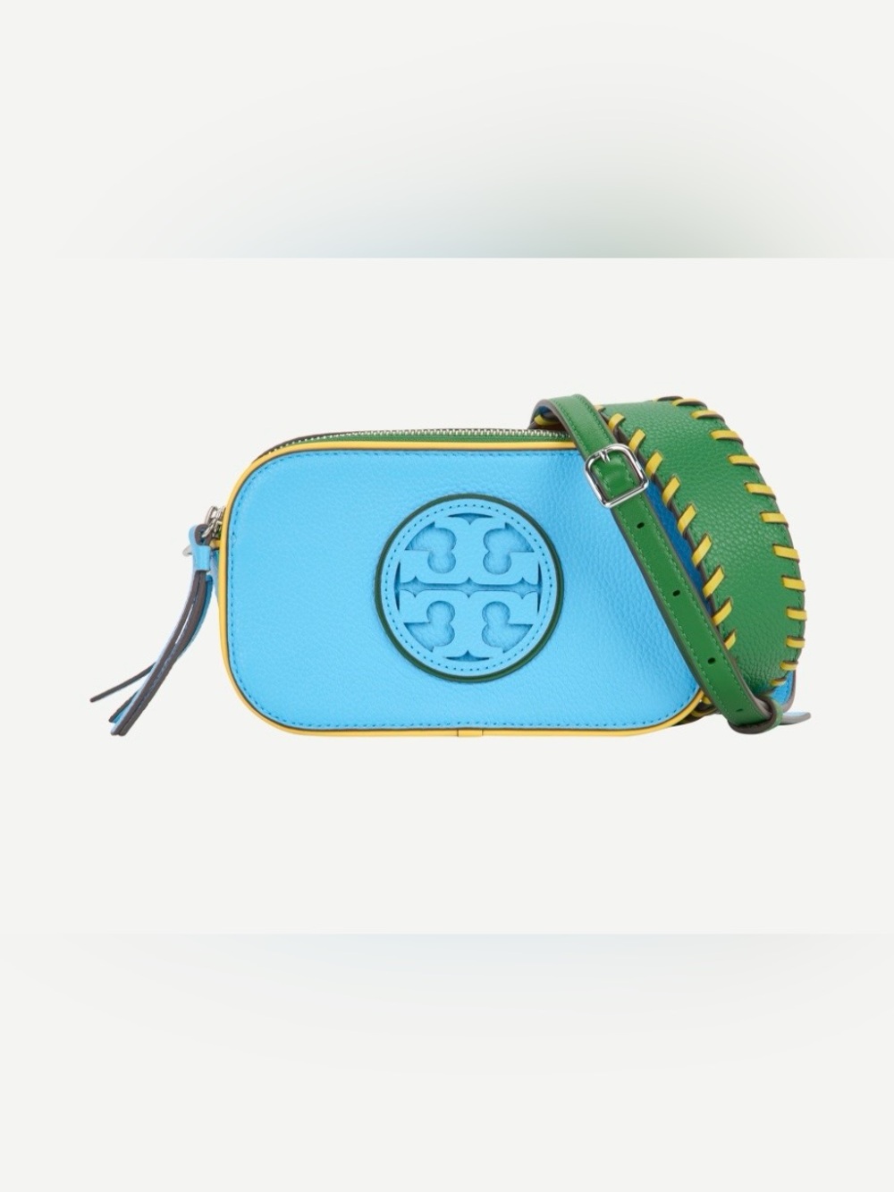 Leather Bag Strap in Brown and Green with Yellow Accents STRAP ONLY
